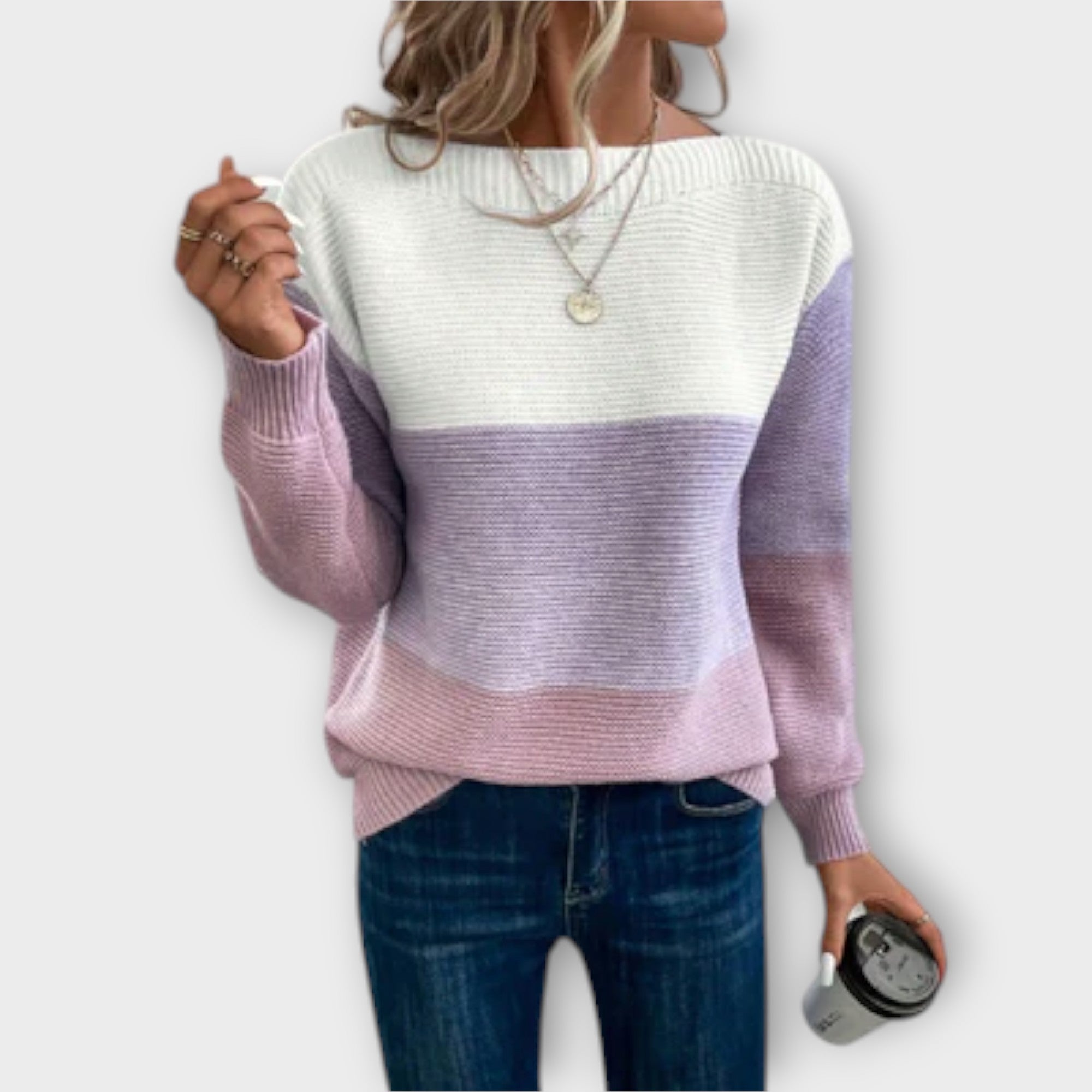 Clara - Elegant patchwork sweater i tre farver