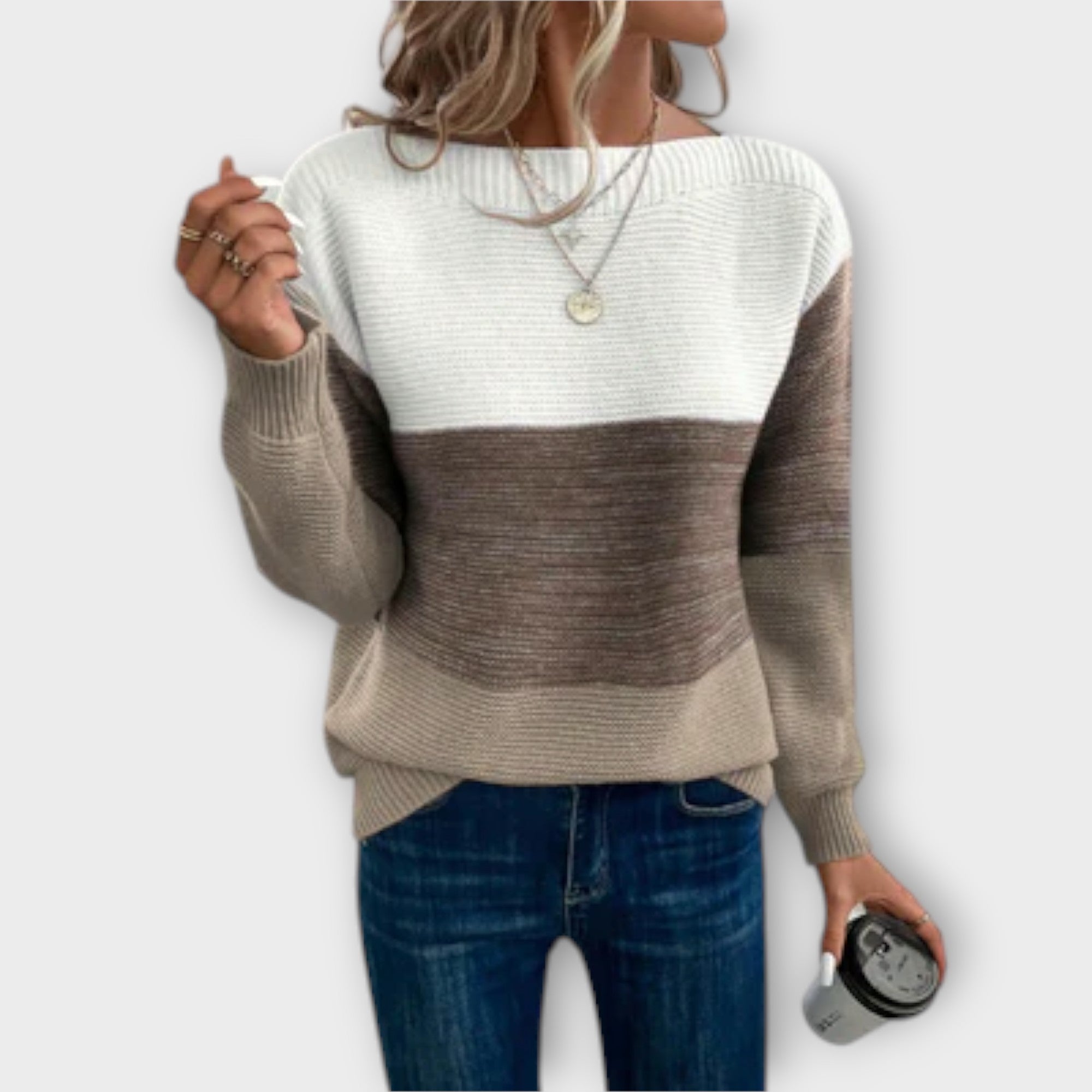 Clara - Elegant patchwork sweater i tre farver