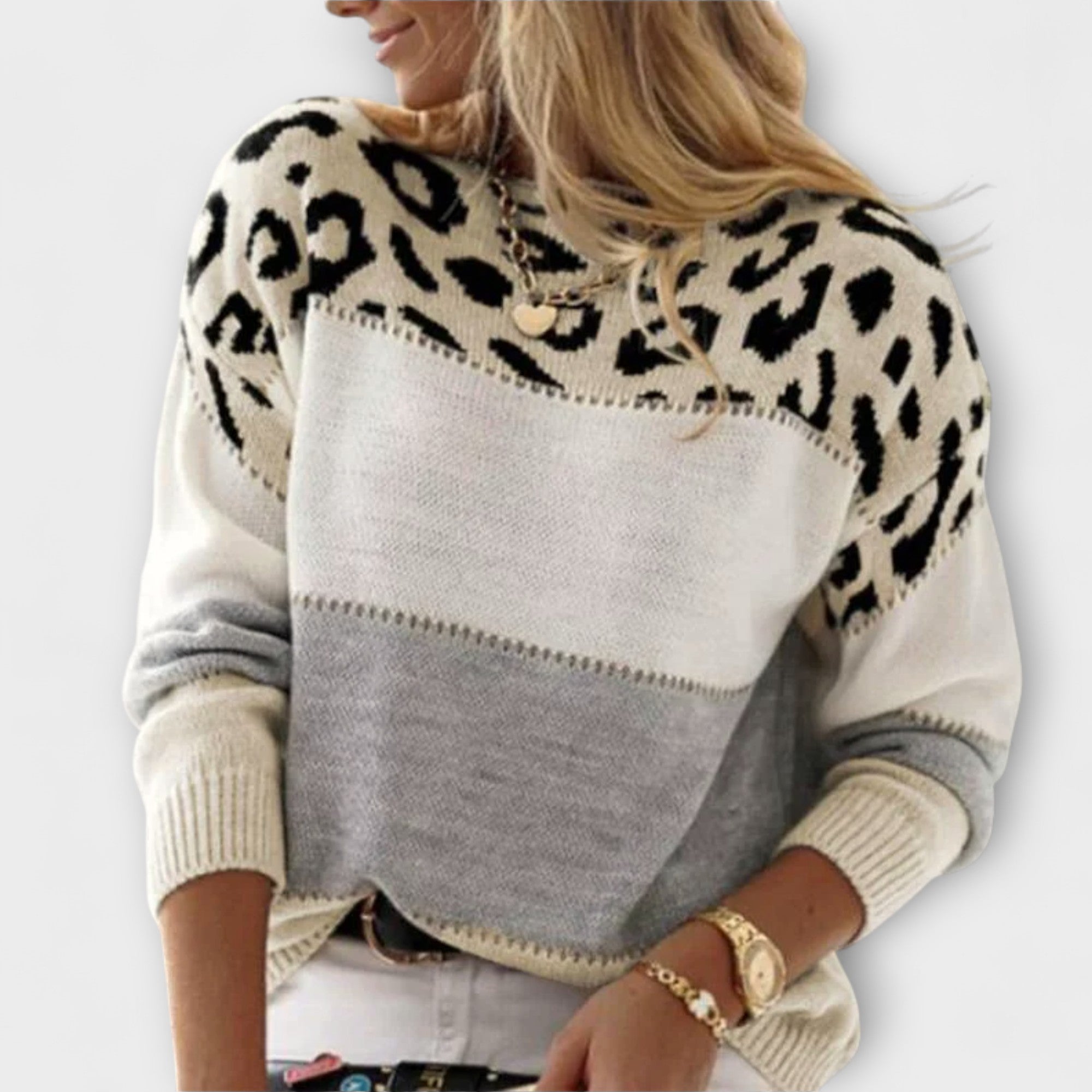 Cheyenne - Afslappet pullover med leoparddesign
