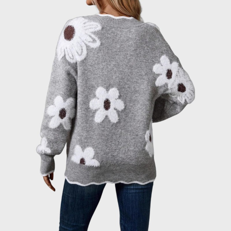 Elena – Strikpullover med Blomsterdesign
