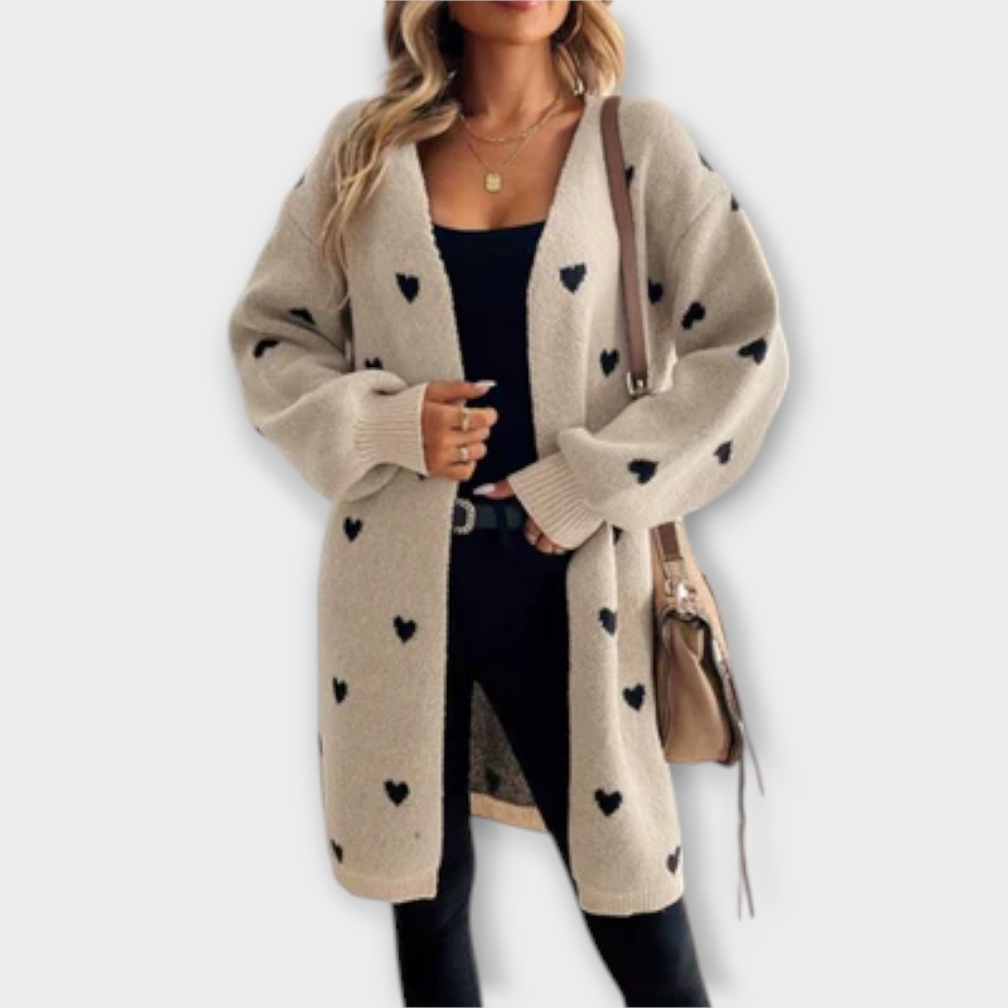 Julia – Lang Cardigan til Kvinder med Hjerte Mønster