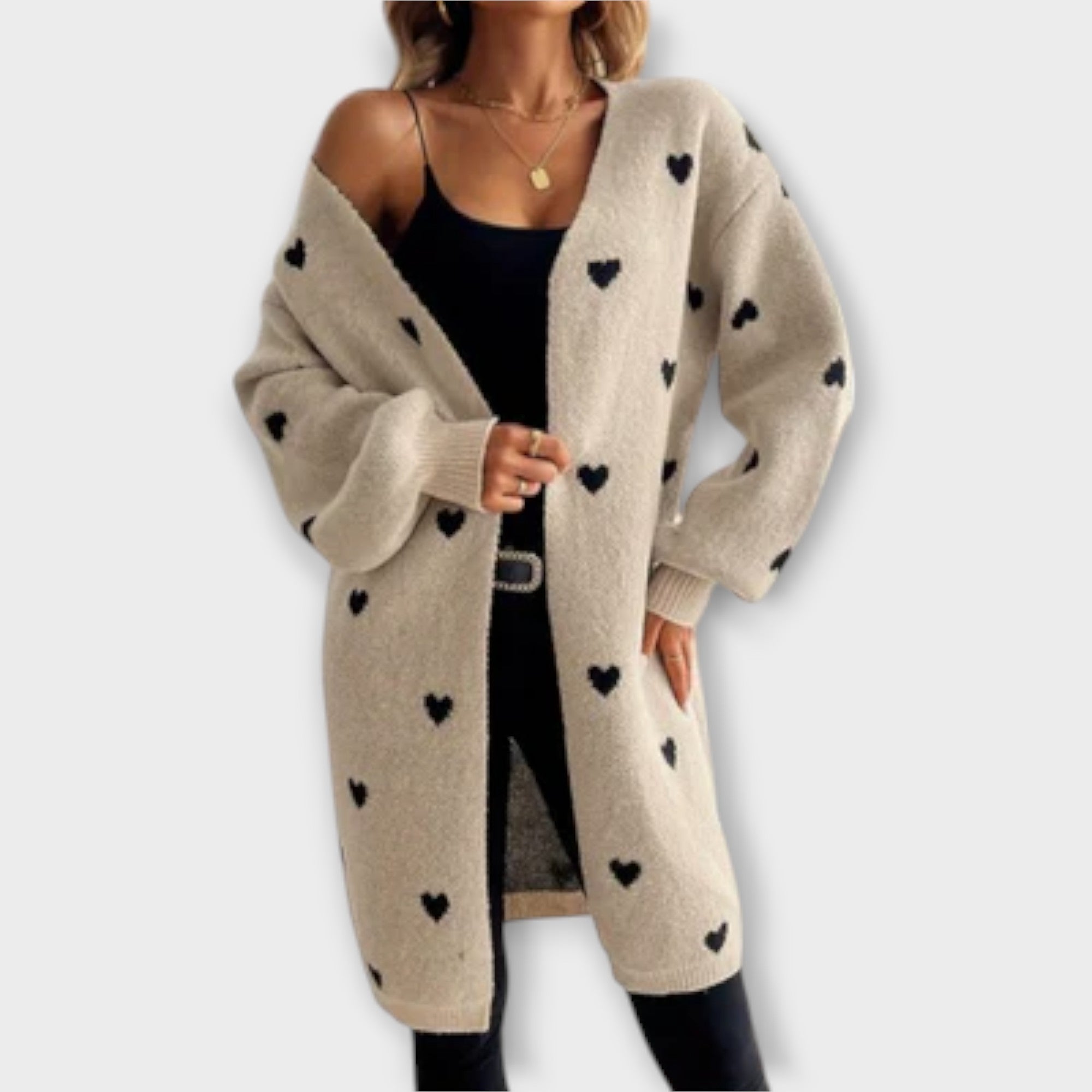 Julia – Lang Cardigan til Kvinder med Hjerte Mønster