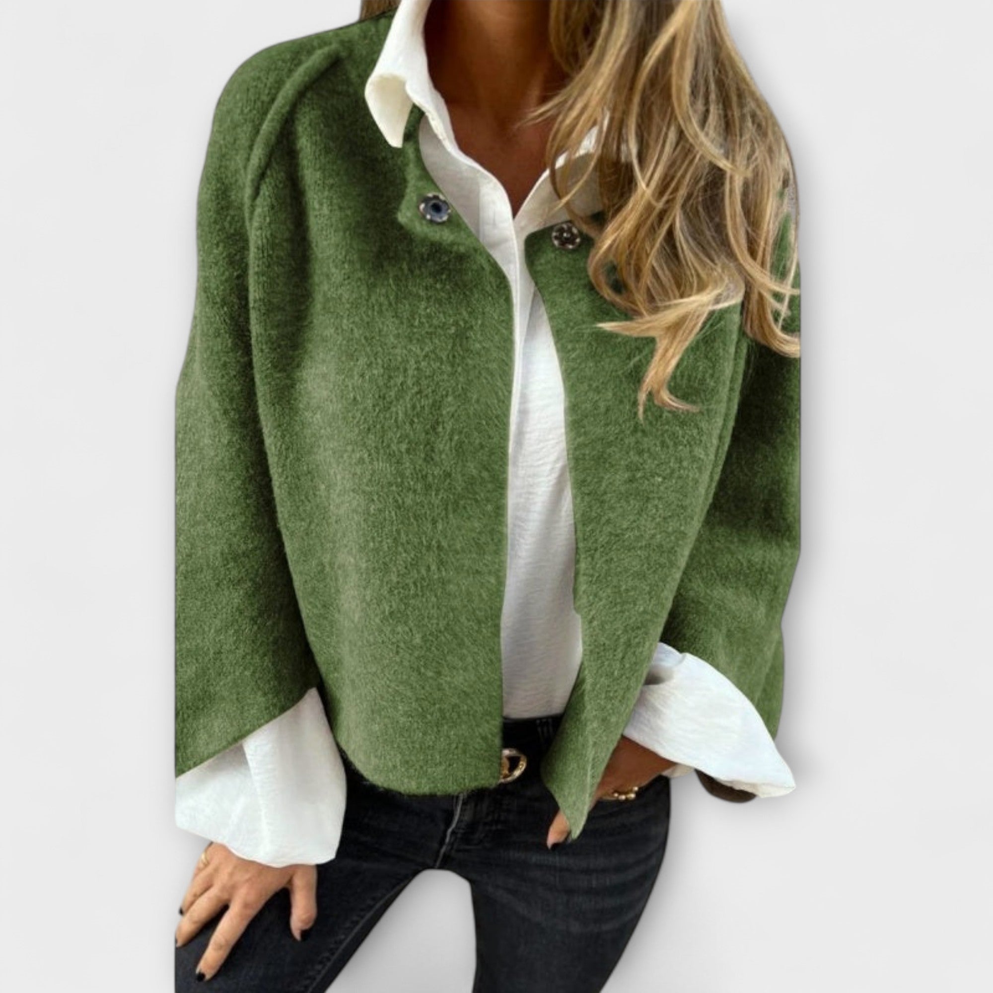 Lena - Elegant kort uldjakke med rund halsudskæring